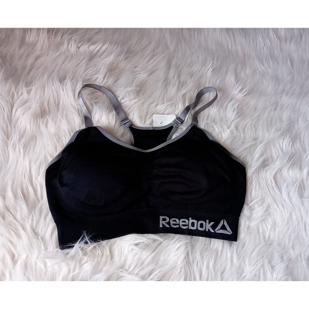 Reebok Womens Black with Gray Trim Sports Athletic Bra Size  XL (16/18)